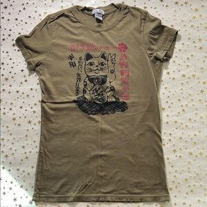 Lucky Brand Green Short Sleeve Tee with Cartoon Cat Design